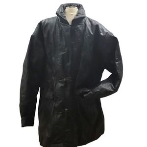 Stratojac Men's VTG Black Heavyweight Leather Parka Coat Jacket Belted SZ XL